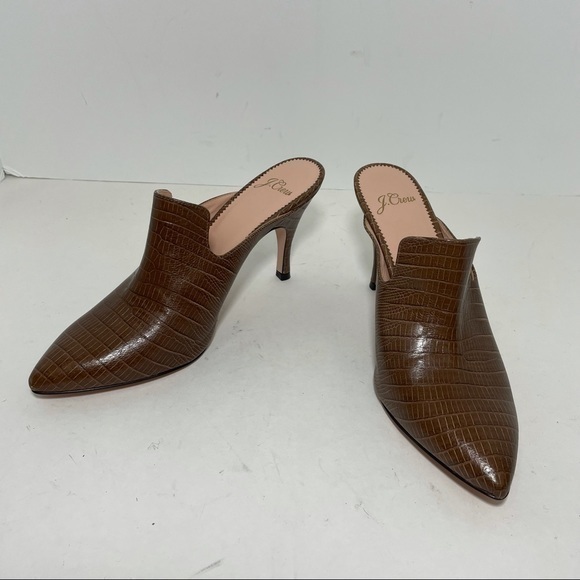 J. Crew Shoes - NWOB J. Crew Lissa mule  high heels brown leather embossed lizard size 7